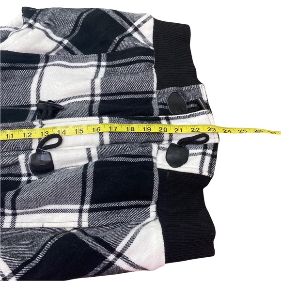Op Womens Jrs XL Flannel Puffer Vest Zip & Button Up Black White Hooded - Picture 7 of 9